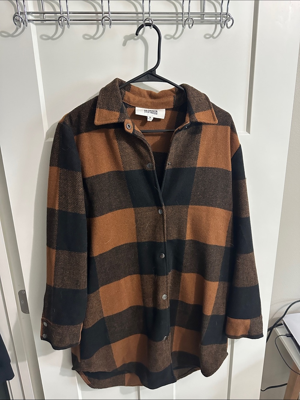 BB Dakota by Steve Madden Black and Brown Plaid Utility Shacket